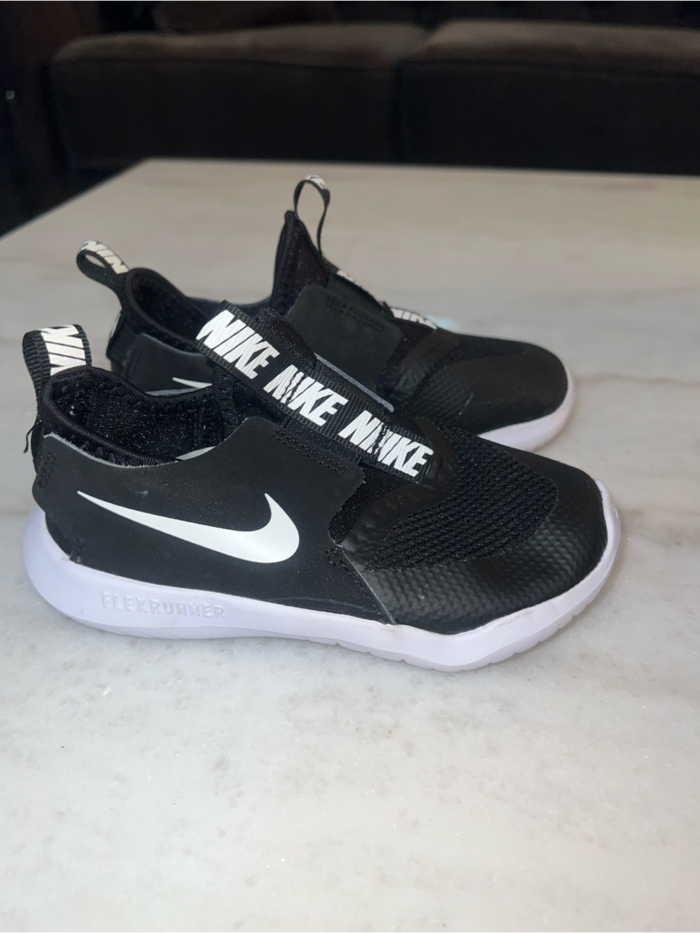 Nike Kids' Black and White Slip-On Flex Runner Sneakers 9c